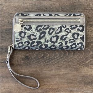 Coach Silver Leopard Print Wallet Wristlet
